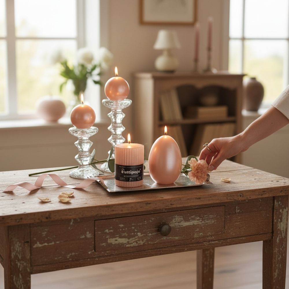 Helmiäishohtoiset juhlakynttilät