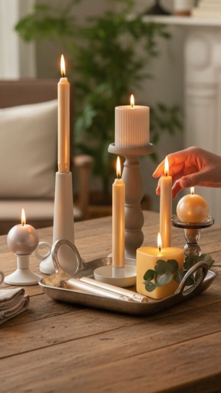 Helmiäishohtoiset juhlakynttilät