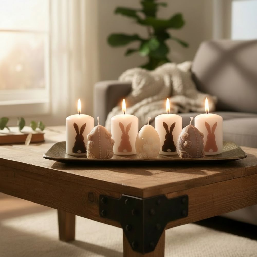 Kevään kauneimmat pääsiäiskynttilät 2026 – Pupukuviot, kukkakuviot ja soijavahauutuudet