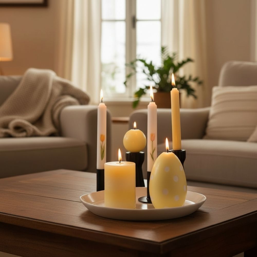 Keltaiset kynttilät kevään sisustukseen