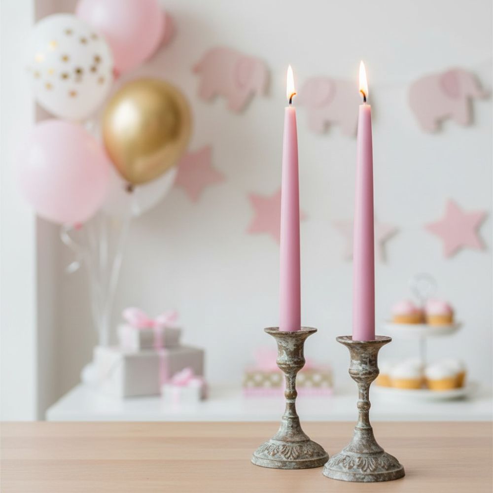 Hempeä kynttiläasetelma babyshower-juhliin