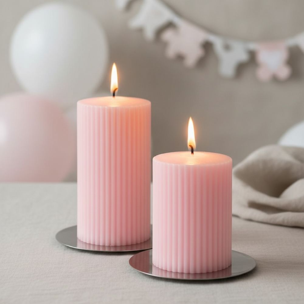 Käsintehdyt kynttilät osana babyshower-kattausta
