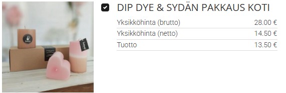 Dip dye kynttilä lahjapakkauksessa