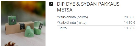 Upea vihreä dip dye vekkikynttllää kaksi vihreää sydänkynttilää valmiissa lahjalaatikossa.