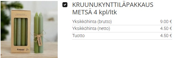 Kauniit vihreät kruunukynttilät syksn ja joulun viettoon.