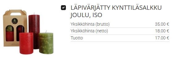 Tässä pakkauksessa on jouluin suosituimmat kynttilät.
