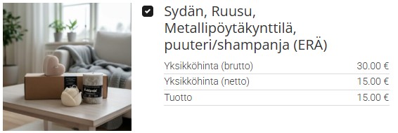 Sydän ja ruusukynttilä lahjapakkauksessa, valmis joululahja