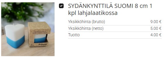Sinivalkoinen sydänkynttilä itsenäisyyspäivään