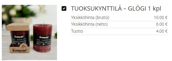 Glögin tuoksuinen tuoksukynttilä lahjalaatikossa