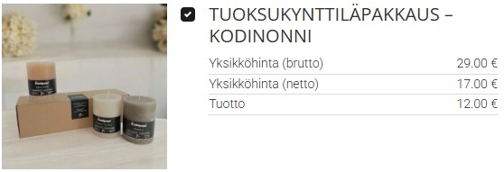 Tuoksukynttiläpakkaus Kodinonni kolmella luonnollisella tuoksukynttilällä