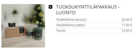 Luonnolliset tuoksukynttilät lahjapakkauksessa