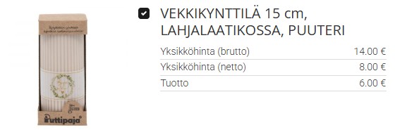 Puuterin sävyinen vekkikynttilä lahjalaatikossa joululahjaksi