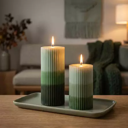 Dip dye raidallinen vekkikynttilä Salvia – sammal – musta - Dip dye -raitakynttilät - 14704v-331730 - 1