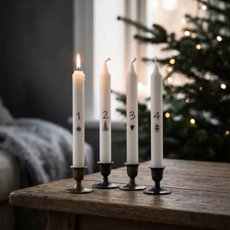 Adventtikruunukynttilät, mustat numerot ja koristeet 4 kpl/pkt - Adventtikynttilät - 29013-ad-30 - 1