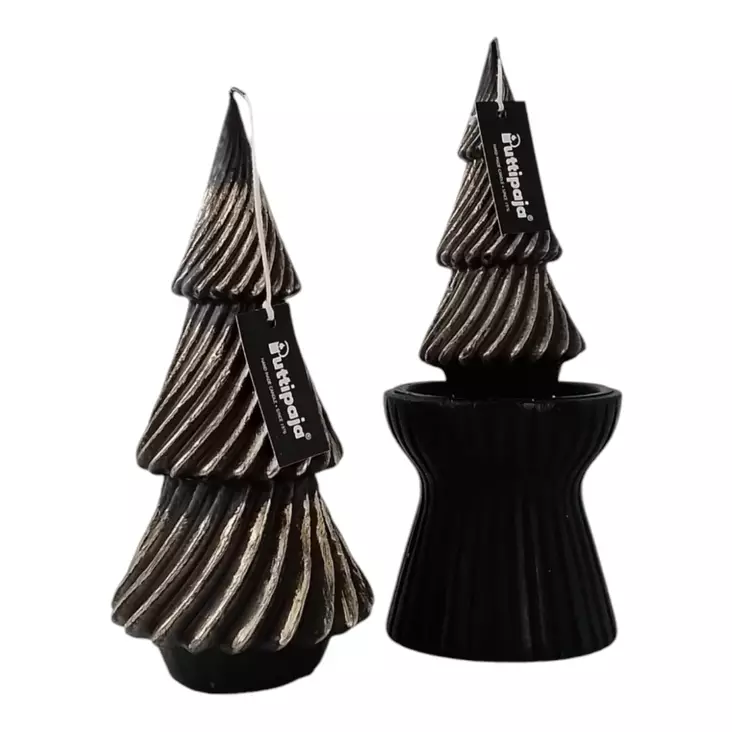 Iso kuusikynttilä kultaisella silauksella, musta - Kuusi-kynttilät - 14104830 - 1