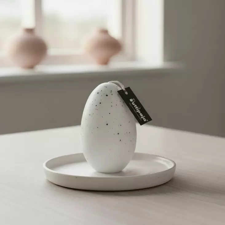 Munakynttilä valkoinen mustalla roiskeella - Pääsiäiskynttilät - 14017MR-01-30 - 1