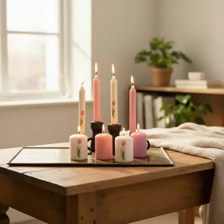 Keväiset kruunukynttilät 4 kpl/pkt, lila&roosa setti - Pääsiäiskynttilät - 29013-pa-2308-1 - 2