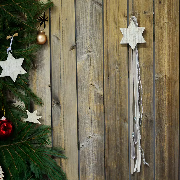 Tähtikoriste huopanauhoilla, kerma/siniharmaa - Joulukoristeet - 545001 - 1