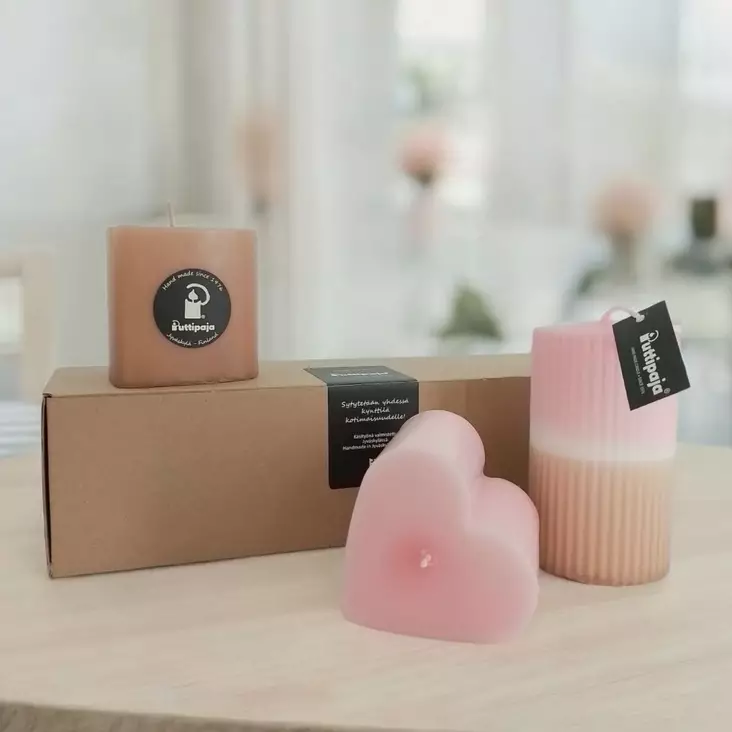 Lahjapaketti: Sydän+ dip dye vekki, koti - Kynttiläpaketit - 85-7801 - 1
