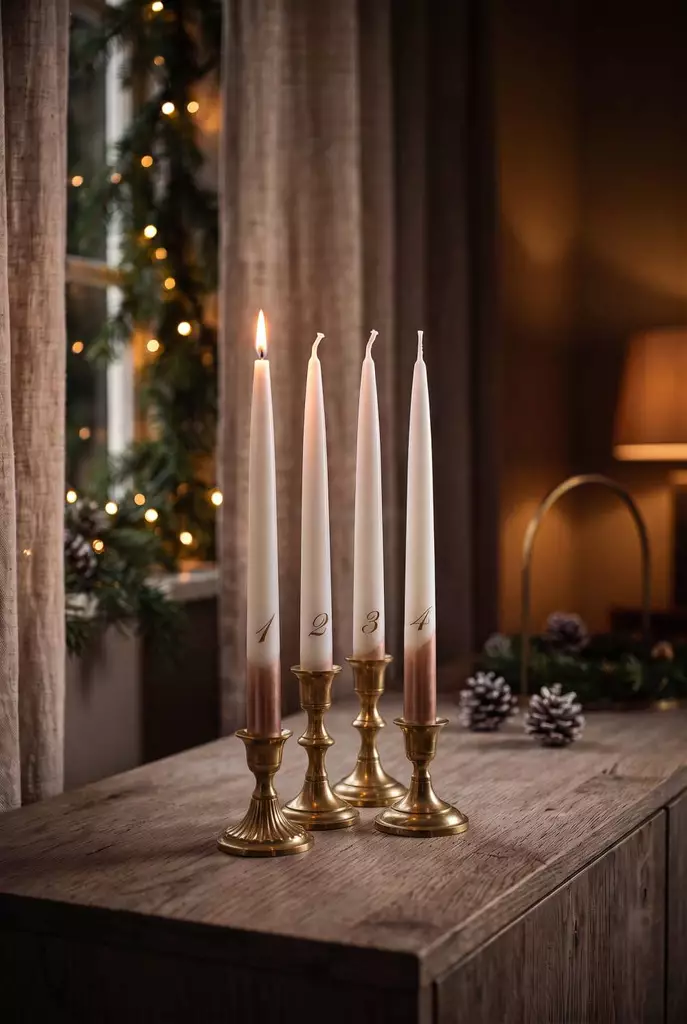 Dip dye Adventti -antiikkikynttiläpakkaus, kulta 4kpl/pkt - Adventtikynttilät - 19010-ad-41 - 1
