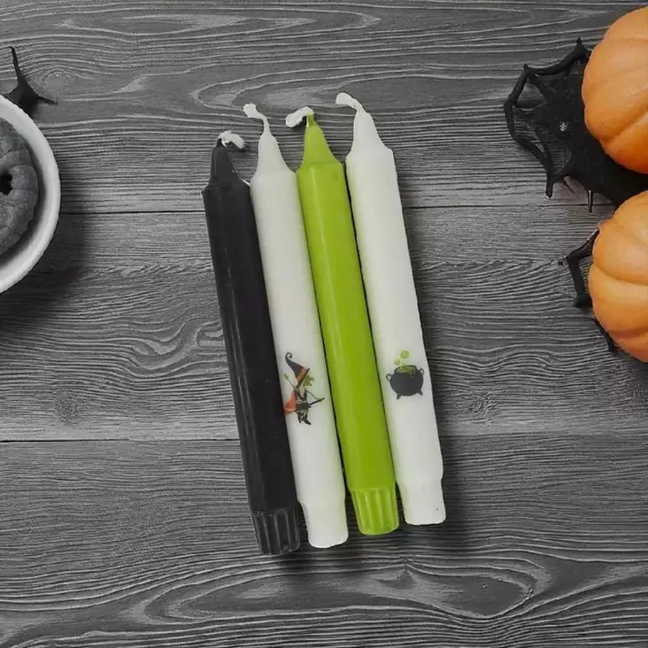 Halloween kruunukynttilät Noita ja pata, 4 kpl/pkt - Halloweenkynttilät - 29013-ha-3230-1 - 1