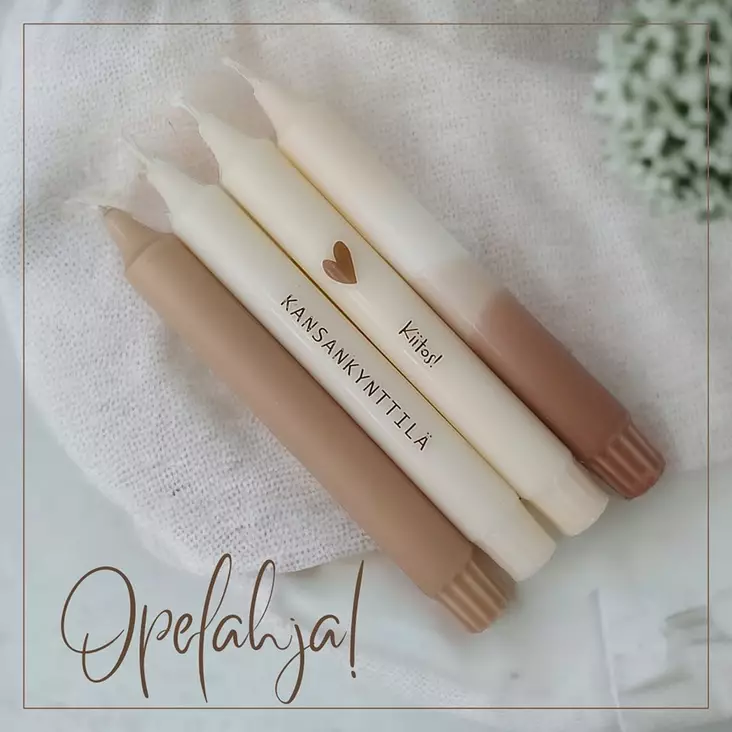 Mietelausekruunukynttilät "KANSANKYNTTILÄ, KIITOS" 4 kpl/pkt - Mietelausekruunukynttilät - 29013-26-1 - 1