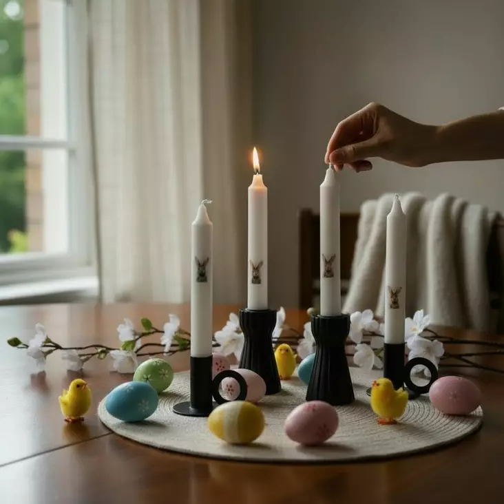 Pupukuvioiset kruunukynttilät, vesiväri, 4 kpl/pkt - Pääsiäiskynttilät - 29013-pa-0126-1 - 1