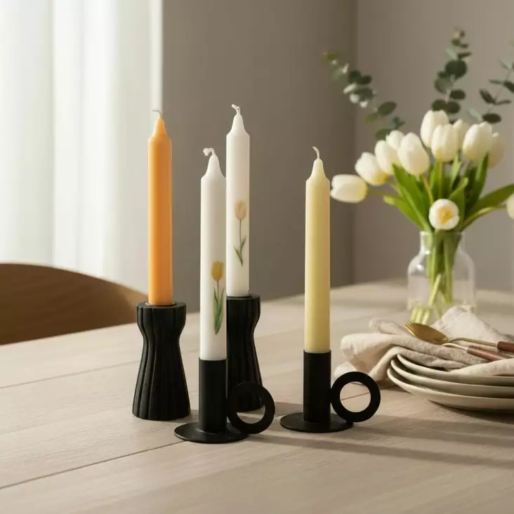 Keväiset kruunukynttilät 4 kpl/pkt, keltainen setti - Pääsiäiskynttilät - 29013-pa-0305-1 - 1