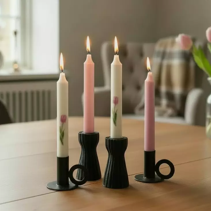 Keväiset kruunukynttilät 4 kpl/pkt, lila&roosa setti - Pääsiäiskynttilät - 29013-pa-2308-1 - 1