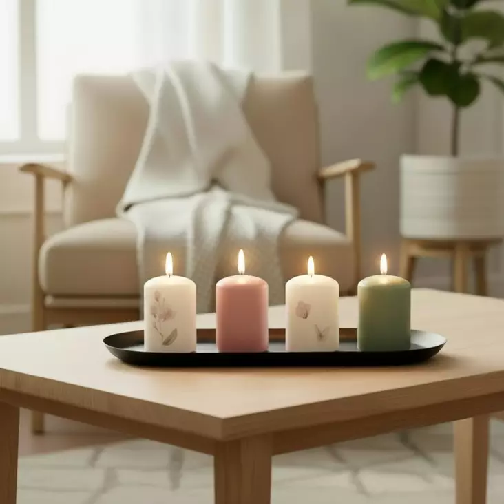 Pöytäkynttiläpakkaus 4 kpl – Magnolia & Perhoset - Mietelausekynttilät - 27112-ke-8540-1 - 1