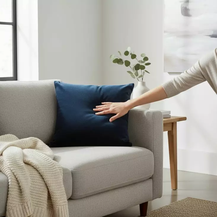 Samettinen tyynynpäällinen, tummansininen - Sisustustekstiilit ja tyynynpäälliset - 440023-21 - 1