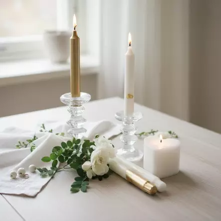 Kruunukynttilät, Paljon onnea & sormus, 4 kpl/ltk - Kihlaus- ja hääkynttilät - 29013-41-2 - 1