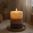 Tervakynttilä Beigeraita 7 x 10 cm tunnelmallisessa sisustuksessa - käsintehty suomalainen terva-tuoksukynttilä kotiin, mökille ja lahjaksi. - Tervakynttilät - 1200752 - 1