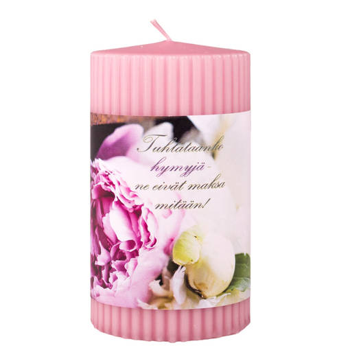 Mietelausekynttilä 7x12 cm, Tuhlataanko hymyjä - Mietelausekynttilät - 291460452 - 1