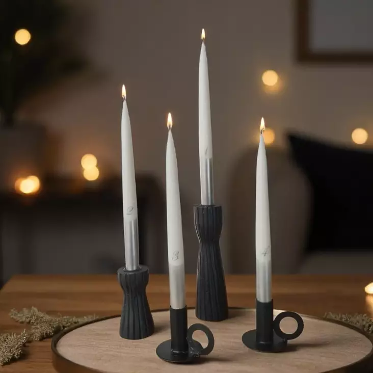 Dip dye Adventti -antiikkikynttiläpakkaus, hopea 4kpl/pkt - Adventtikynttilät - 19010-ad-42 - 1