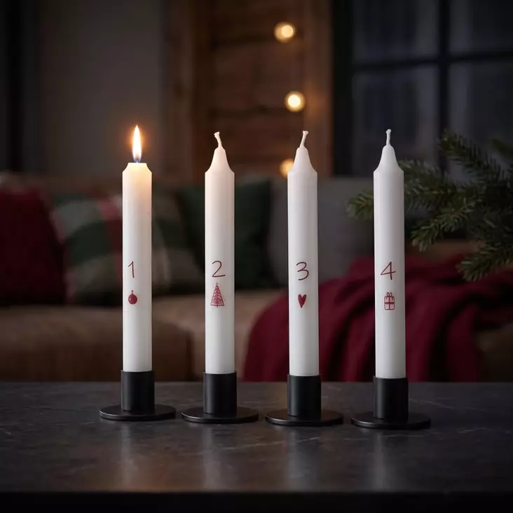 Adventtikruunukynttilät, punaiset numerot ja koristeet 4 kpl/pkt - Adventtikynttilät - 29013-ad-12 - 1