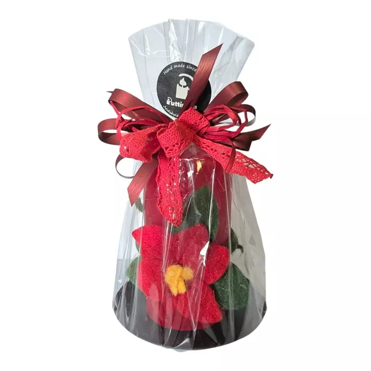 Joululahja: punainen kynttilä ja alunen sekä joulukukka - Valmiit lahjapaketit - 79-4099108B-12 - 1