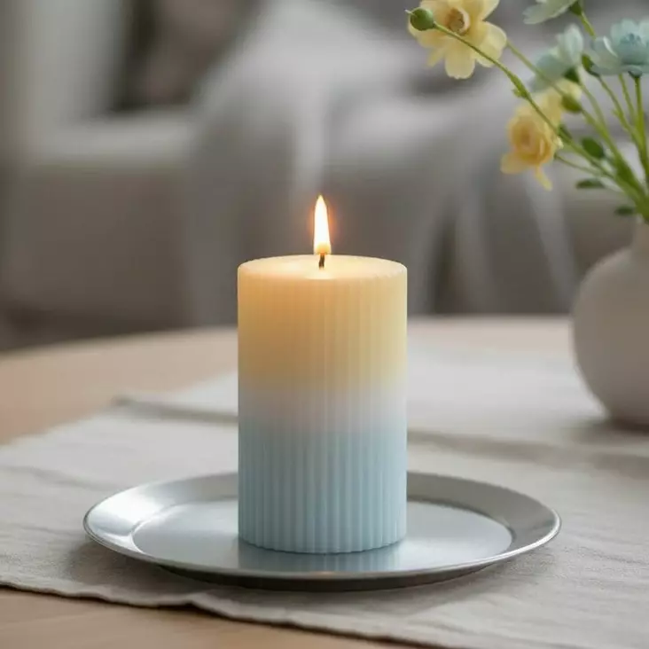 Dip dye vekkikynttilä vaaleankeltainen, vaaleansininen 12 cm - Dip dye -raitakynttilät - 14604V-0322 - 1