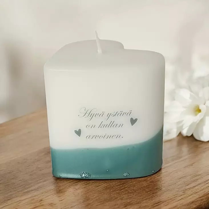 Hyvä ystävä on kullan arvoinen, turkoosi - Ystävänpäiväkynttilät - 2714108ys19-2 - 1