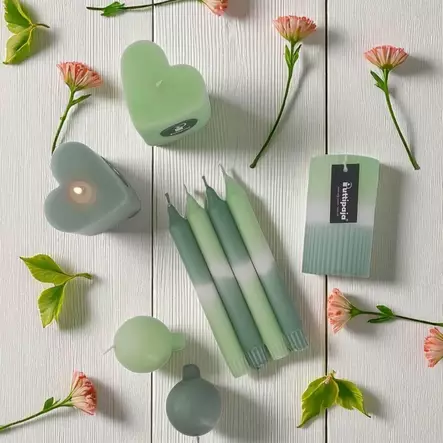 Dip dye vekkikynttilä lehmus, salvia 12 cm - Dip dye -raitakynttilät - 14604v-0933 - 2