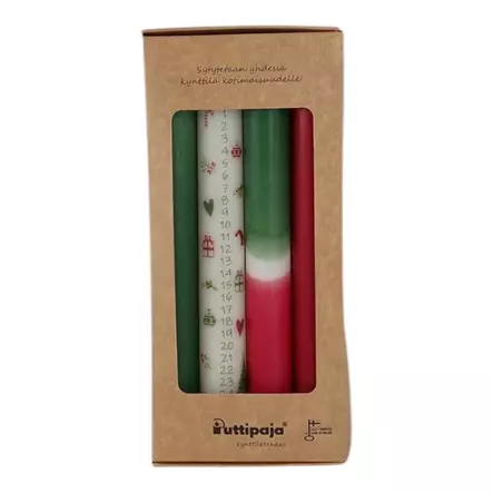 Joulukalenteri kruunusetti viini & vihreä - Joulukalenterikynttilä - 29013-jk-1713 - 2