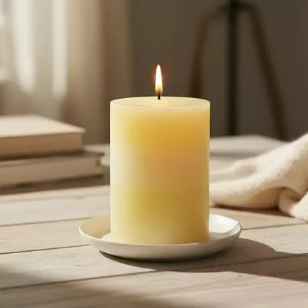 Raitakynttilä kerma-vaaleankeltainen 10 cm - Raidalliset pöytäkynttilät - 16704-0203 - 1