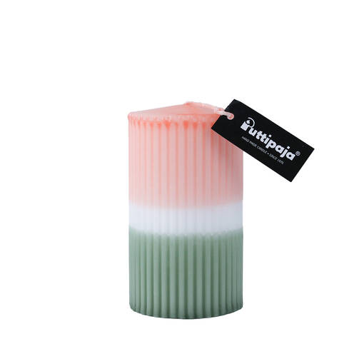 Dip dye vekkikynttilä aprikoosi, salvia 12 cm - Dip dye -raitakynttilät - 14604V-0633 - 1