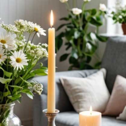 Antiikkikynttiläpari, vaaleankeltainen 30 cm - Antiikkikynttilät - 1401003 - 1