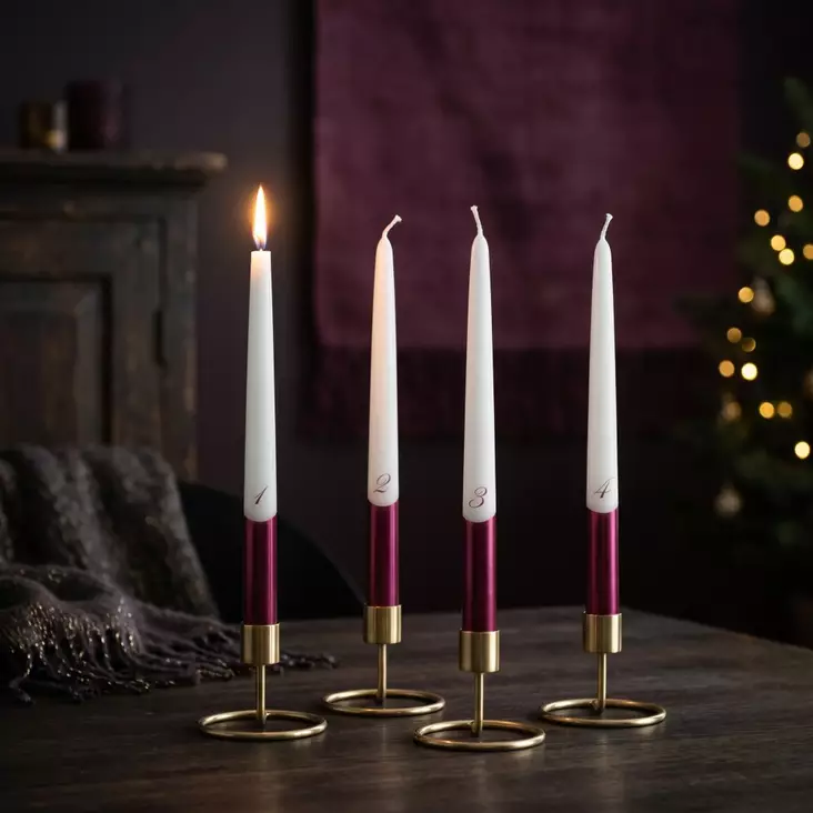 Dip dye Adventti -antiikkikynttiläpakkaus, viini 4kpl/pkt - Adventtikynttilät - 19010-ad-13 - 1