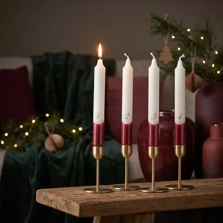 Dip dye Adventti -kruunukynttiläpakkaus, viini 4kpl/pkt - Adventtikynttilät - 19013-ad-13 - 1