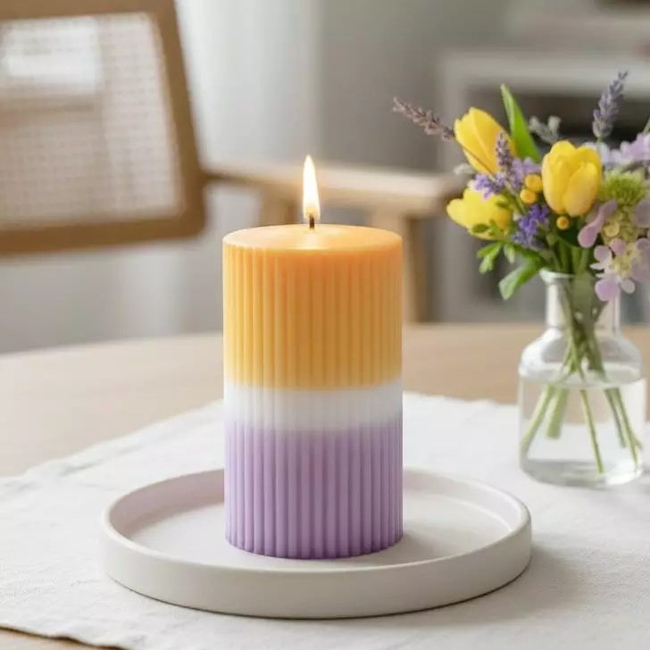 Dip dye vekkikynttilä keltainen, lila 12 cm - Dip dye -raitakynttilät - 14604V-0523 - 1