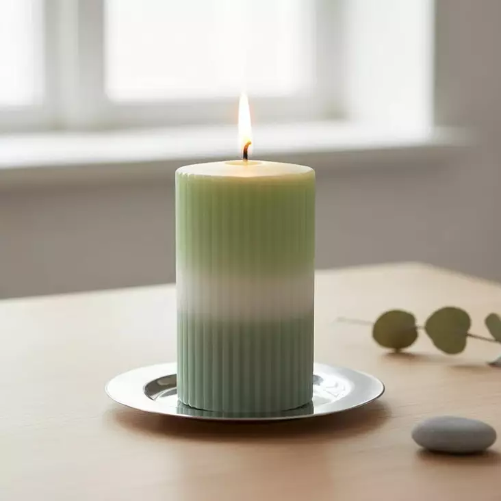 Dip dye vekkikynttilä lehmus, salvia 12 cm - Dip dye -raitakynttilät - 14604v-0933 - 1