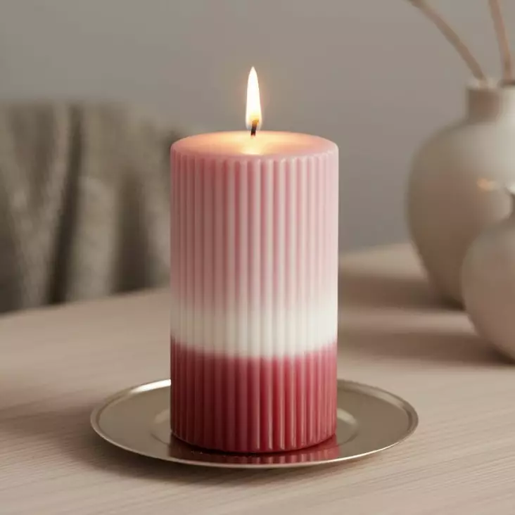 Dip dye vekkikynttilä vanharoosa, viini 12 cm - Dip dye -raitakynttilät - 14604v-8513 - 1