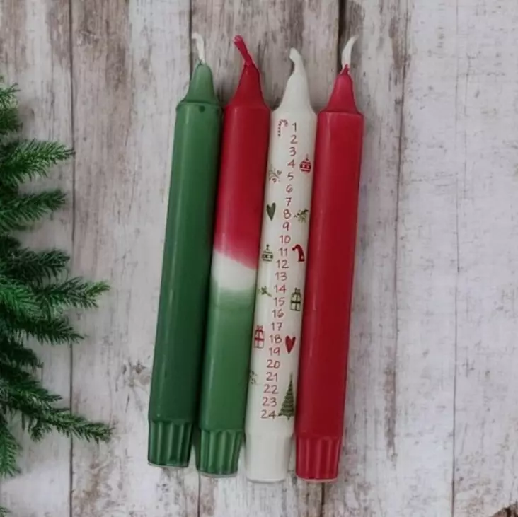 Joulukalenteri kruunusetti viini & vihreä - Joulukalenterikynttilä - 29013-jk-1713 - 1